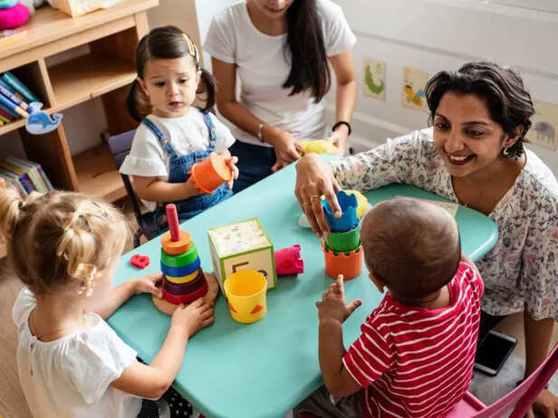children sharing toys