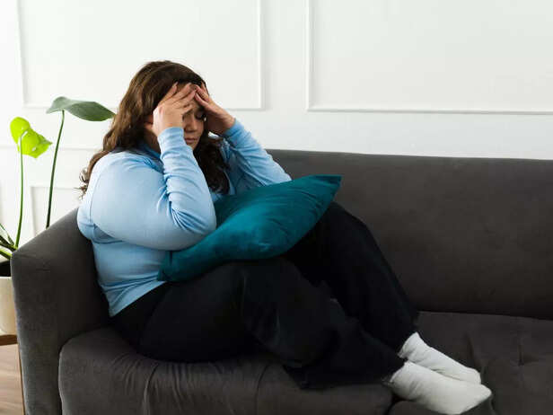 overweight woman in stress
