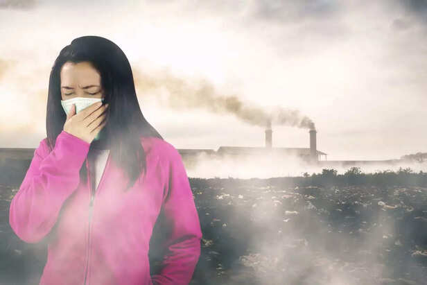 woman inhaling toxins