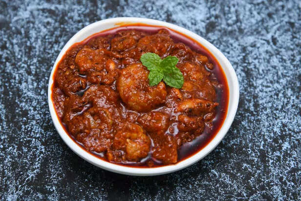 Home made red hot and spicy prawn balchao / shrimp fish pickle