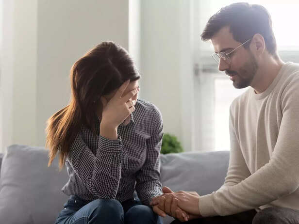 stressed couple talking