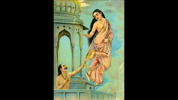 Pururavas and Urvashi in a chromolithograph by Raja Ravi Varma