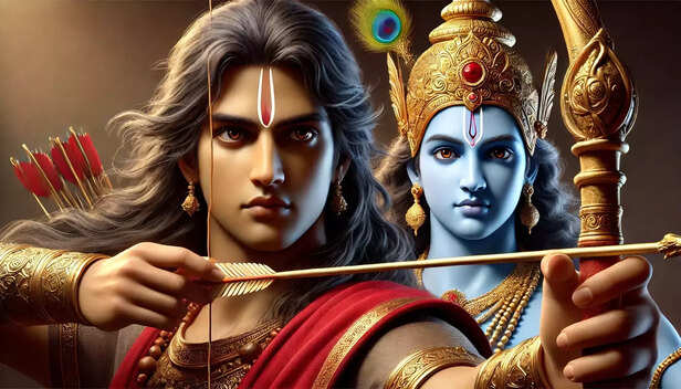 Krishna guiding Arjuna