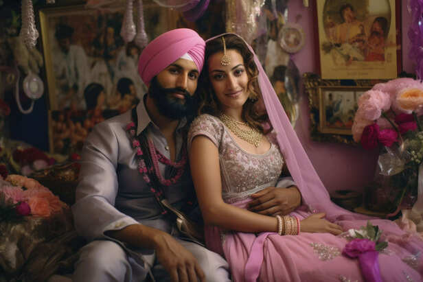 Indian-couple-posing-as -a-Bride-and-Groom