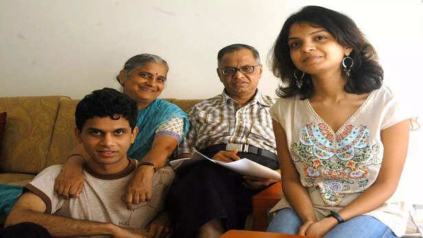 Narayana Murthy with His Wife and Children
