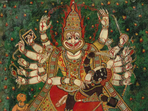 Narasimha and Hiranyakashipu.