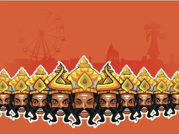 Ravana with ten heads, symbolizing power and wisdom
