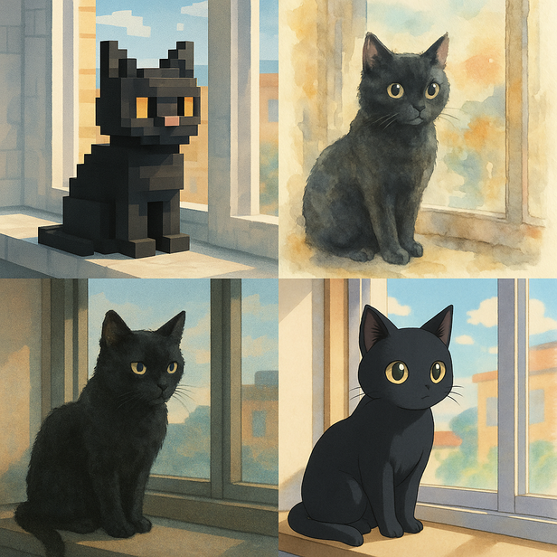 Four versions of the same subject: Black Cat