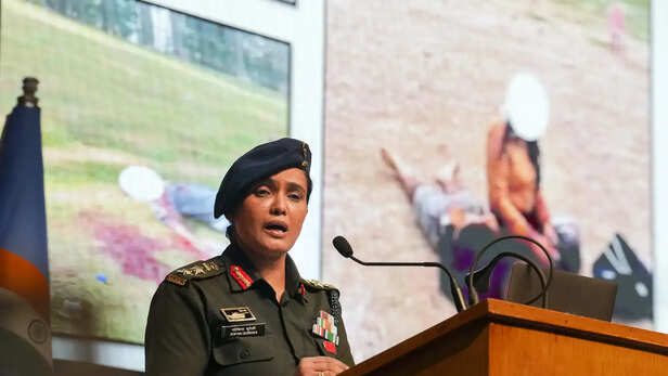 Colonel Sofiya Qureshi briefing.