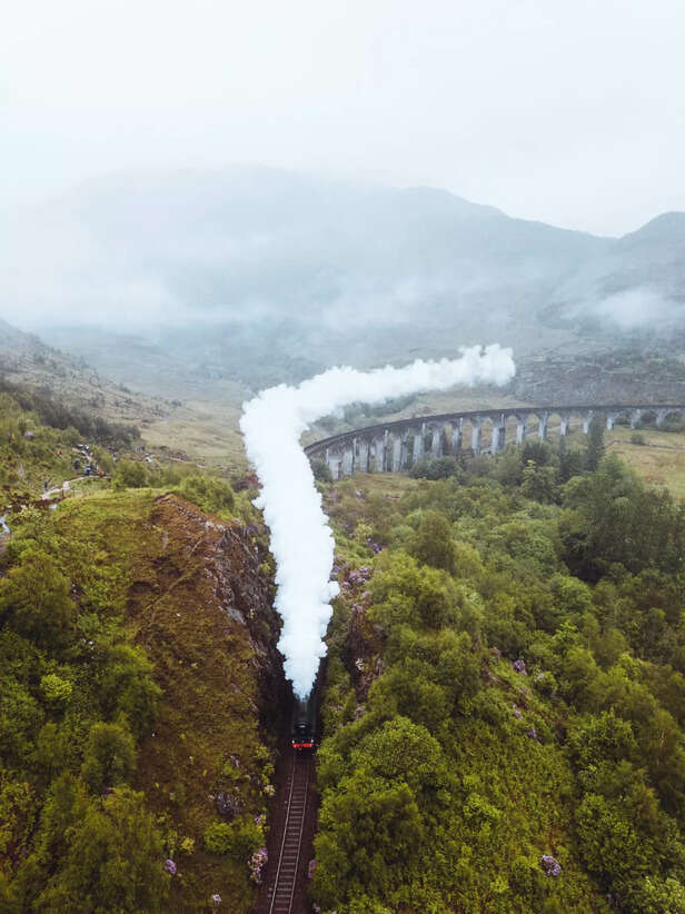 Train moving in mountain
