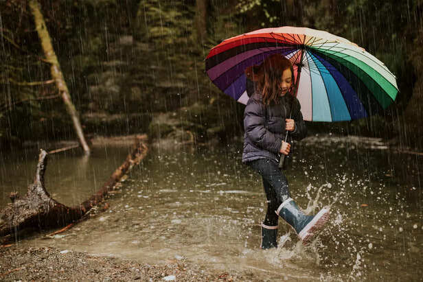 Confident girl in rain