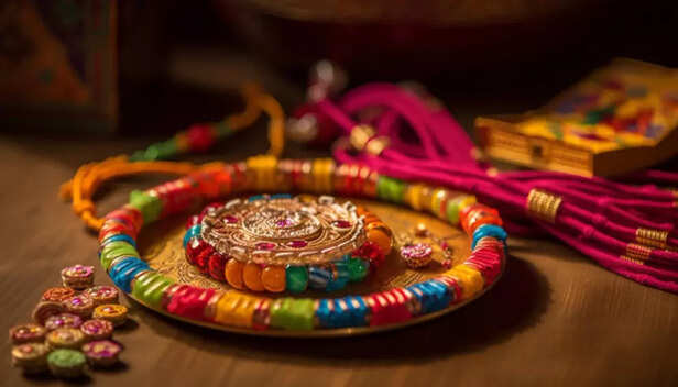 Flatlay of Rakhis in different color