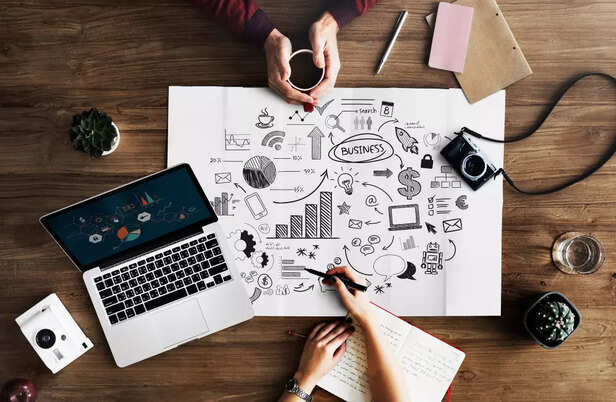 A collage of icons representing design, marketing