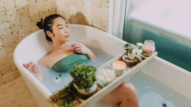 A woman taking a bath