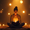 A woman sitting with a journal