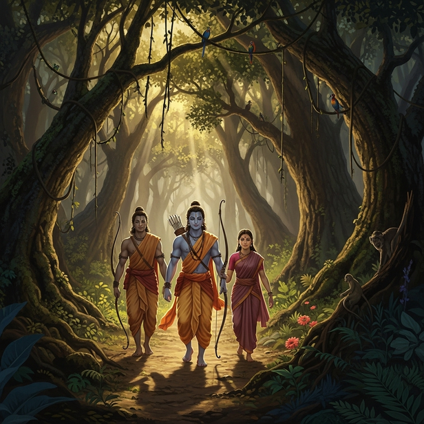Rama walking into exile forest