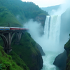 Railway line near waterfall