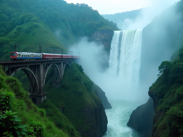 Railway line near waterfall