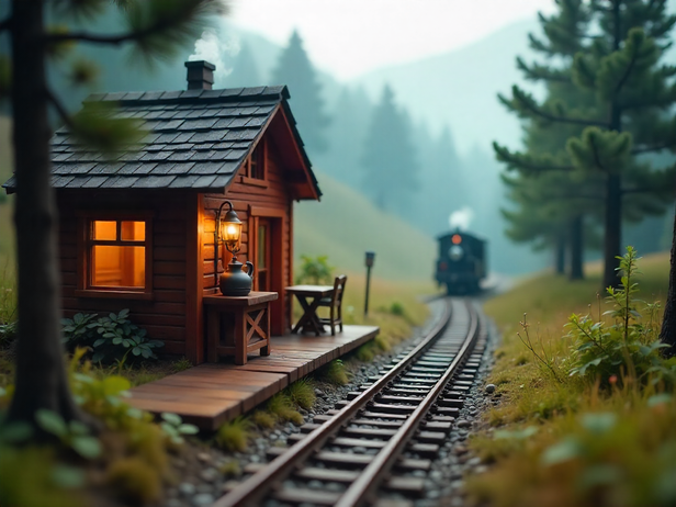 Train in mid of pine forest