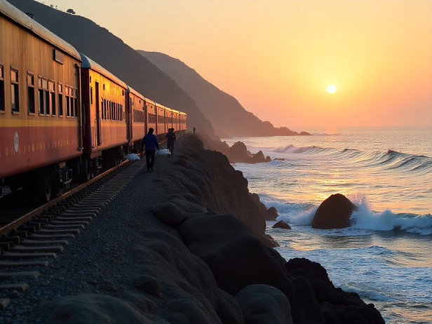 A quiet train halt on a cliff