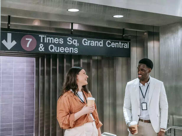 A man and woman talking