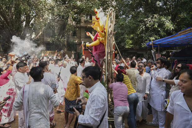 Idols being handcrafted for the Durga Puja 2025