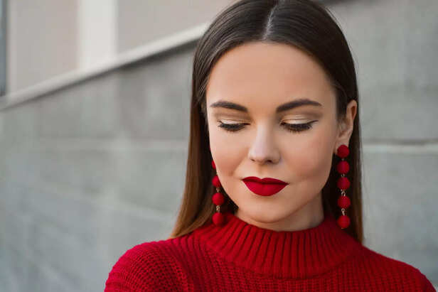 Bold burgundy lips steal the spotlight