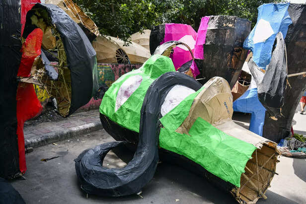 Effigies of Ravana being prepared ahead