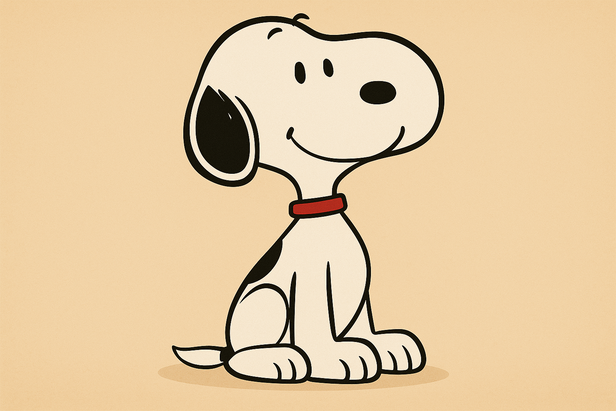 Classic Cartoon Snoopy Sitting and Smiling Dog Character Art