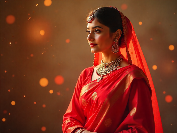 A women dressed in red saree