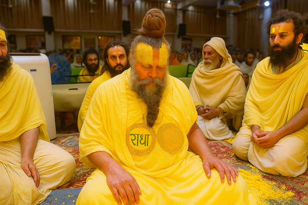 Saint Premanand Maharaj with devotees Vrindavan