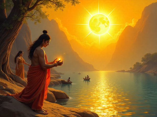 Depiction of worship of Sun God