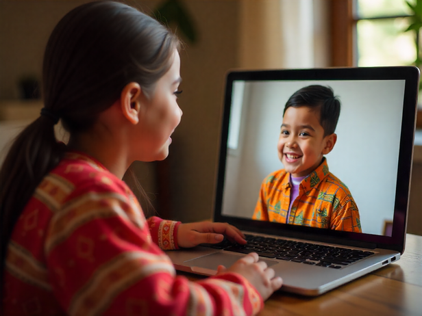 Sister talking to brother on video call