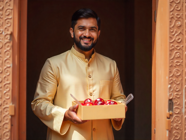 Man holding a sweets box