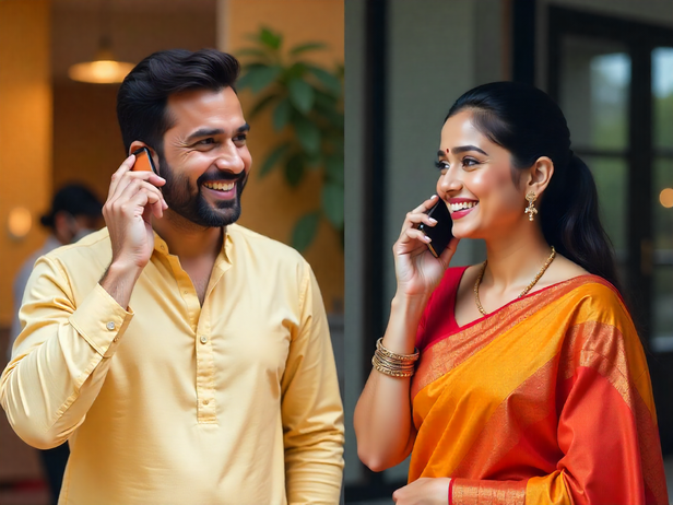 Brother and sister talking on phone