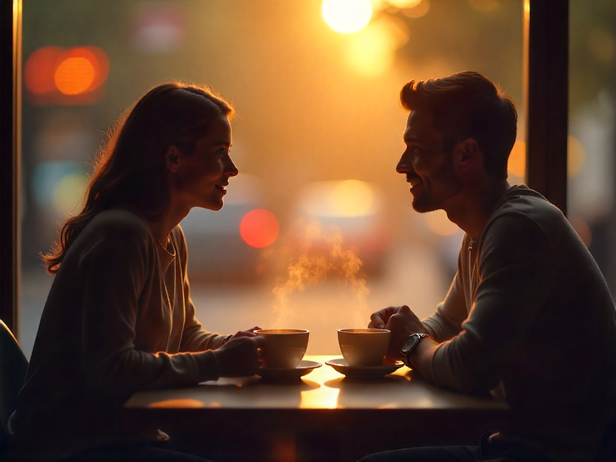 Two people sitting at a cafe