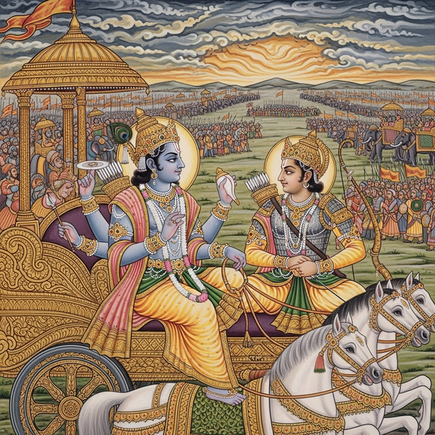arjuna and krishna conversation mahabharata art