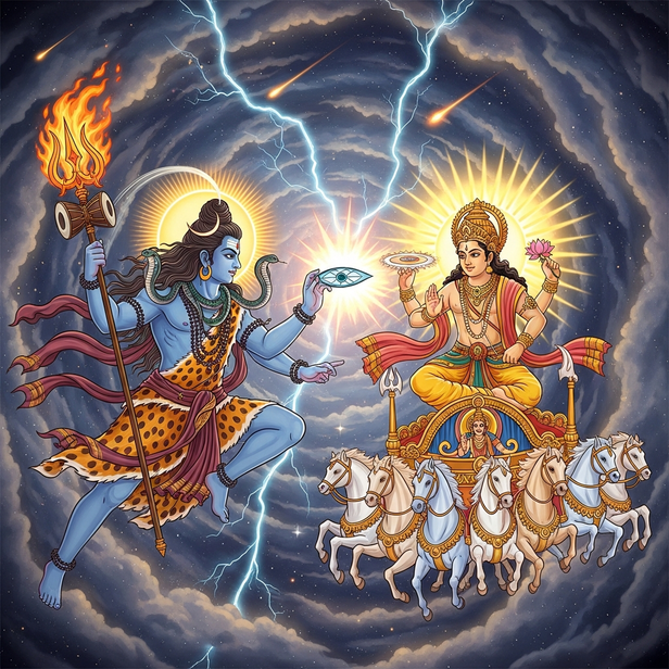 Shiva and Surya battle illustration