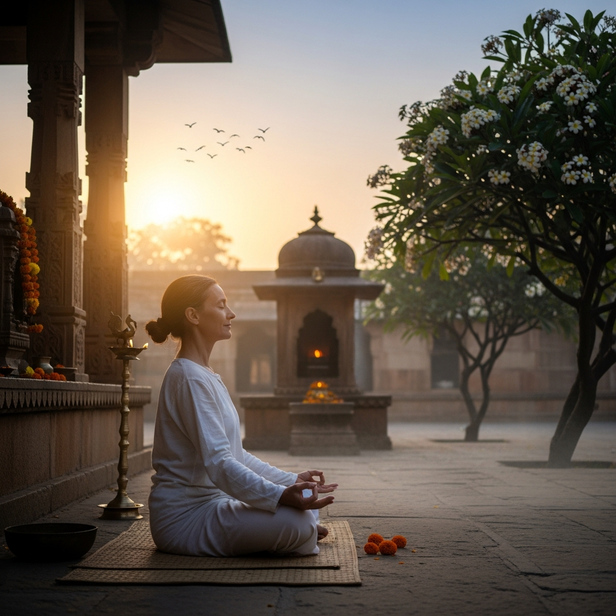 Early morning meditation Brahma Muhurta India