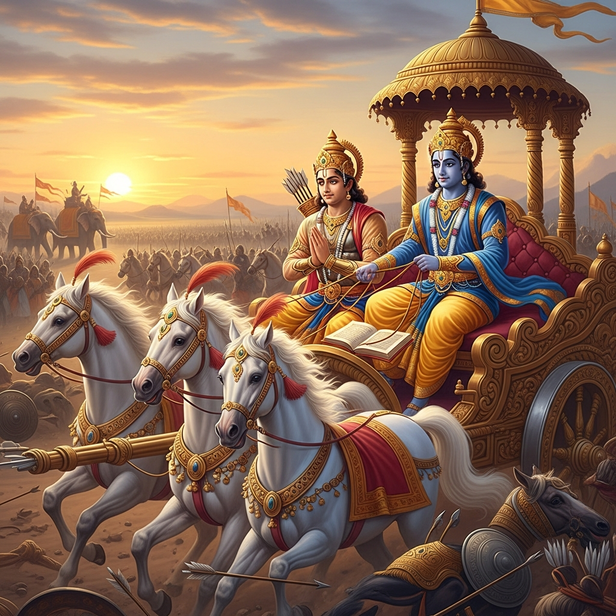 Arjuna and Krishna on chariot