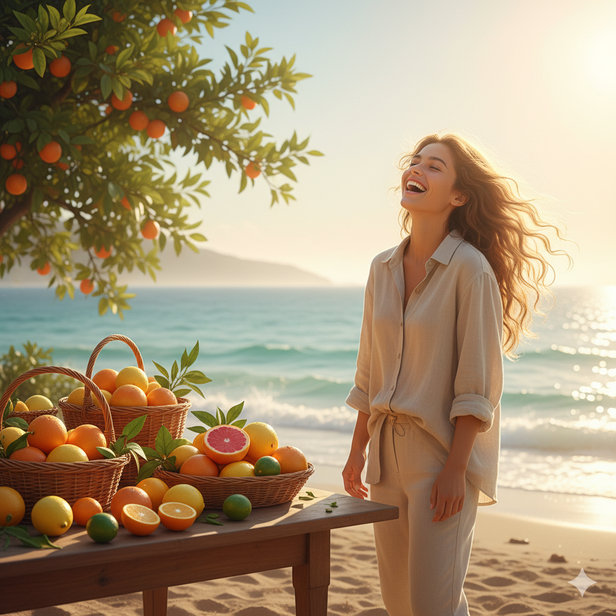 Woman freely laughing