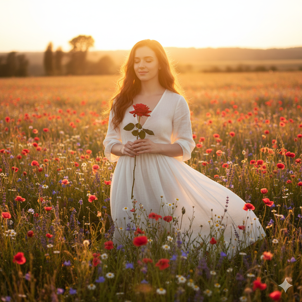 Woman in a flower field