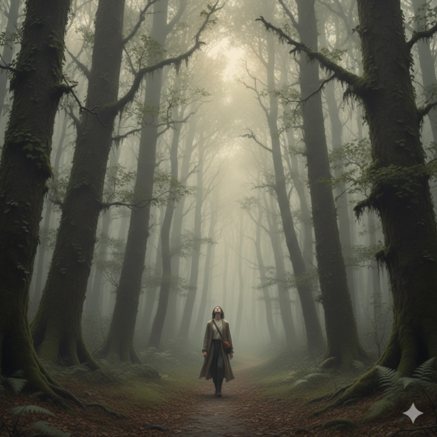 A person in a woody forest