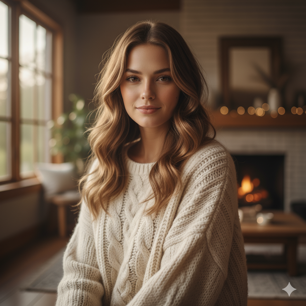 Girl with sweater and loose waves