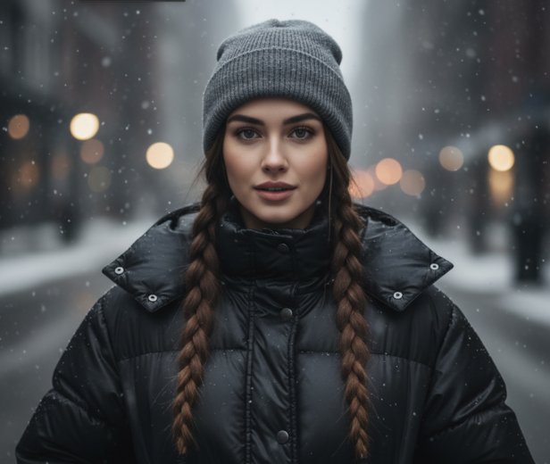 Girl in puffer jacket and braids