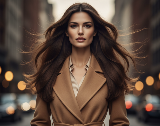 Woman in winter coat and elegant blowout