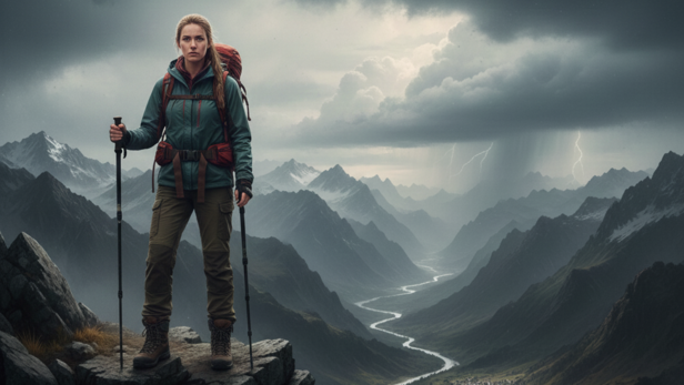 Tough Woman Climbing Mountain