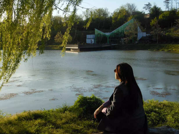 Girl Sitting Quietly Near Sunset