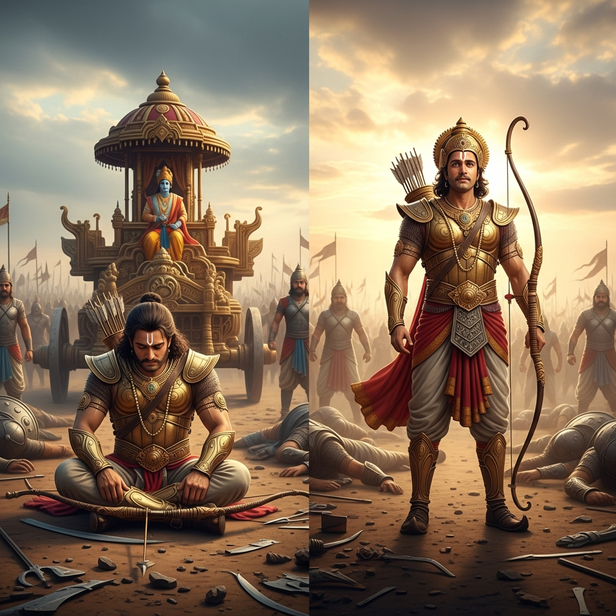 Arjuna Laying Down His Bow and Rising Again