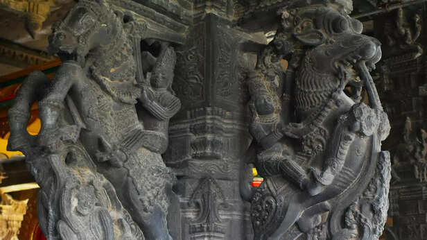 Intricate Dravidian Carvings at Kanchipuram Temple